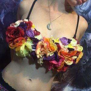Rose floral rave top festival bra style top